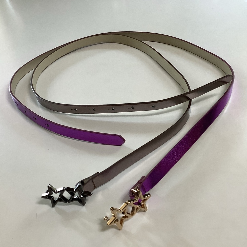 Bundle of Y2K silver and purple metallic skinny star belts